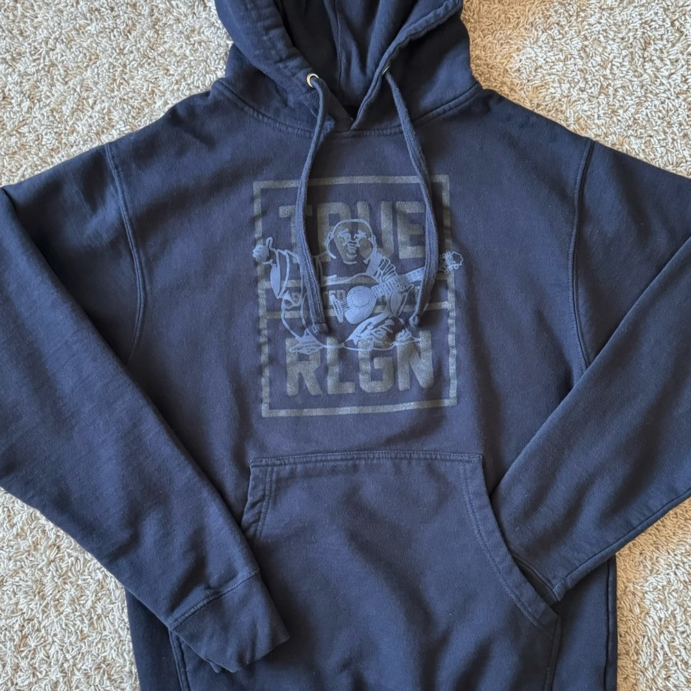 True Religion Buddha Hoodie Mens Small Dark Blue - Picture 2 of 8